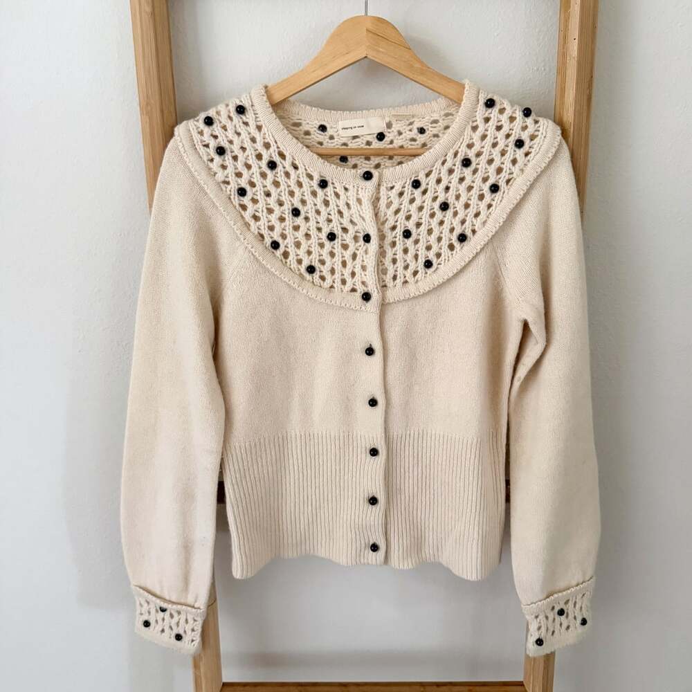 Anthropologie Sleeping on Snow Tea for Two Cardigan Small Cream Cashmere Angora